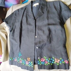 Trousers Etc. Vintage,Floral Embroidered bottom cap sleeve blazer size 12, black